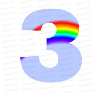 Nummer 3 mit einem Regenbogen als Hintergrund