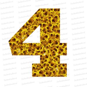 Nummer 4 mit Sonnenblumen als Hintergrund
