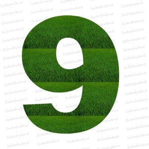 Nummer 9 mit Gras als Hintergrund