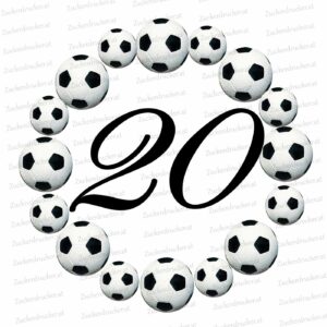20 mit Fußballhintergrund