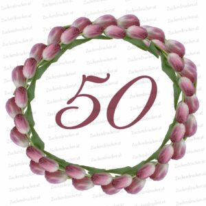 50 mit Tulpenhintergrund